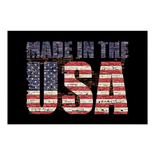 ヴィンテージなUSAレターとアメリカ国旗のディストressedデザイン ポスター (正面)