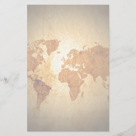 ヴィンテージによってしわを寄せられる紙の旧世界の地図 便箋 (正面)