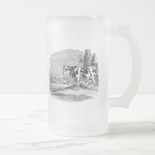 ヴィンテージによって斑点を付けられる牛レトロのBullはイラストレーションを脅かします フロストグラスビールジョッキ (右)