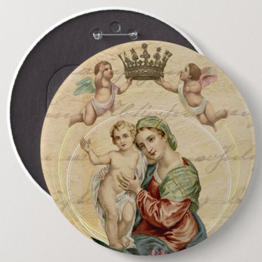 ヴィンテージによって母メリー賛美される新しいイエス・キリスト天使 缶バッジ (正面&裏面)