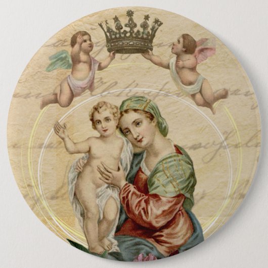 ヴィンテージによって母メリー賛美される新しいイエス・キリスト天使 缶バッジ (正面)