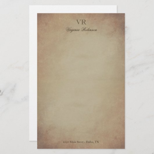 ヴィンテージによって黄色にされるペーパーモノグラム及び名前をカスタムする 便箋 (正面/裏面)