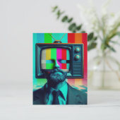 ヴィンテージにテレビをつけているカラフル人 ポストカード (スタンド正面)