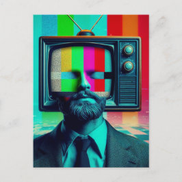ヴィンテージにテレビをつけているカラフル人 ポストカード