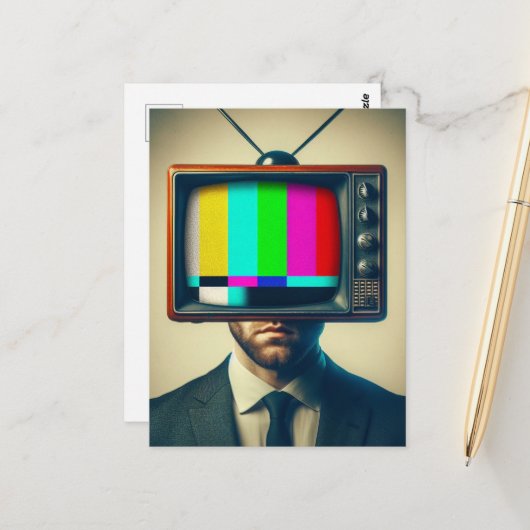 ヴィンテージにテレビをつけている人 ポストカード (正面/裏面インサイチュ)