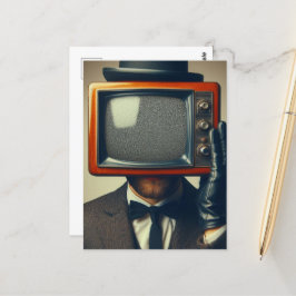 ヴィンテージにテレビをつけている人 ポストカード