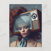 ヴィンテージにテレビをつけている女性 ポストカード (正面)