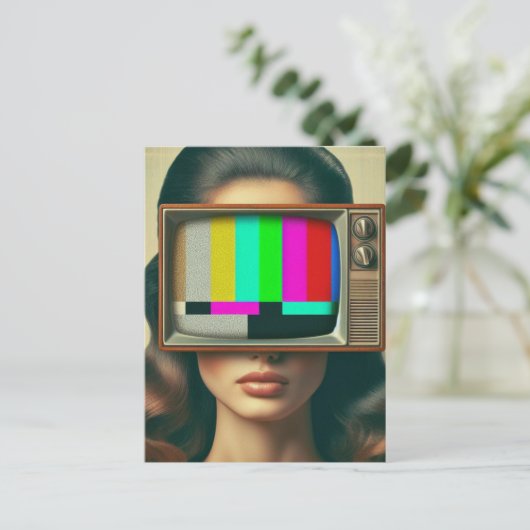 ヴィンテージにテレビを付けた顔 ポストカード (スタンド正面)