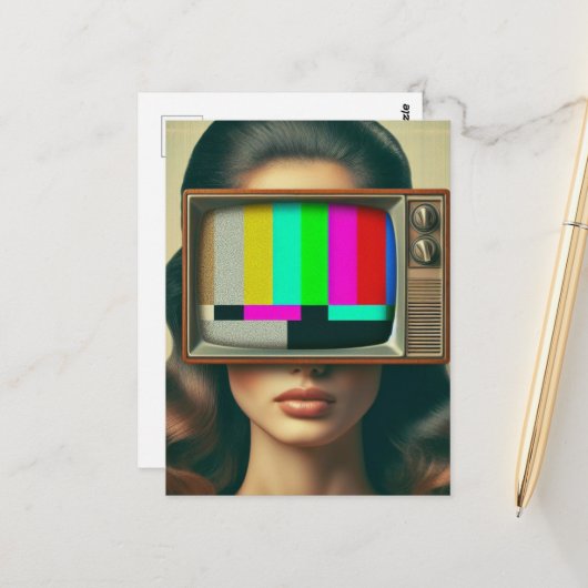 ヴィンテージにテレビを付けた顔 ポストカード (正面/裏面インサイチュ)
