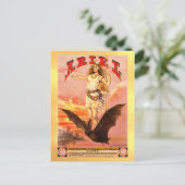 ヴィンテージに乗った女性が付いたこうもりたばこラベル ポストカード (スタンド正面)