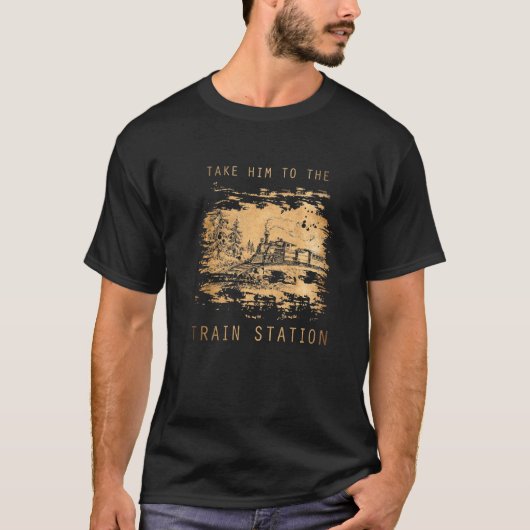 ヴィンテージに乗って駅の電車に乗おもしろいれ Tシャツ (正面)