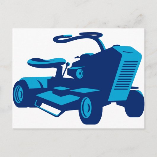 ヴィンテージに乗る芝刈り機レトロ ポストカード (正面)
