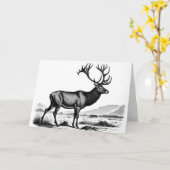 ヴィンテージに似たトナカイ版木、銅版、版画誕生日 カード (黄色い花)