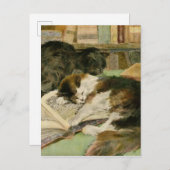 ヴィンテージに満ち足りた眠そうな毛深い猫 案内ポストカード (正面/裏面)