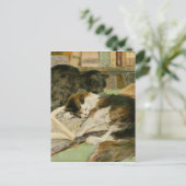 ヴィンテージに満ち足りた眠そうな毛深い猫 案内ポストカード (スタンド正面)