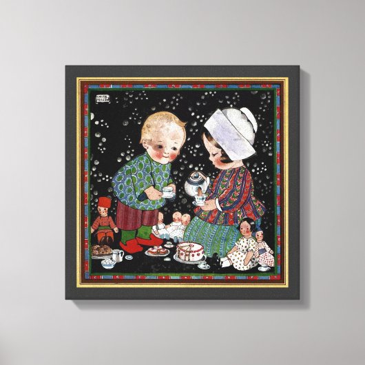 ヴィンテージに茶のふりをするパーティー キャンバスプリント (正面)