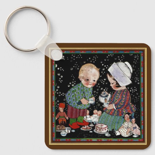 ヴィンテージに茶のふりをするパーティー キーホルダー (正面)
