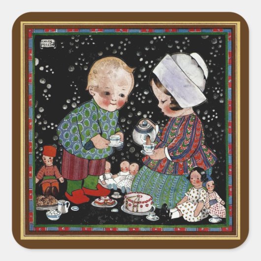 ヴィンテージに茶のふりをするパーティー スクエアシール (正面)