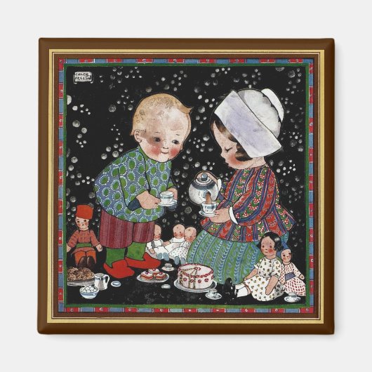 ヴィンテージに茶のふりをするパーティー マグネット (正面)