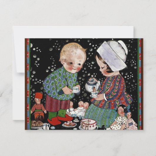 ヴィンテージに茶のふりをするパーティー 招待状 (正面)