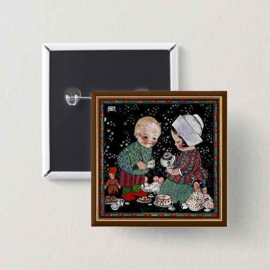 ヴィンテージに茶のふりをするパーティー 缶バッジ (正面&裏面)