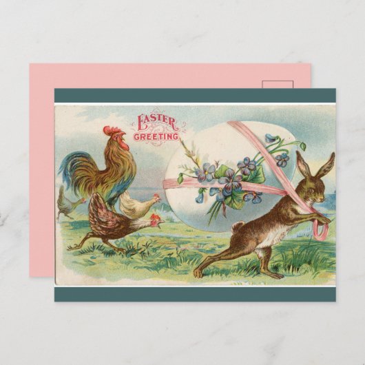 ヴィンテージに追われる強いウサギ ポストカード (正面/裏面)