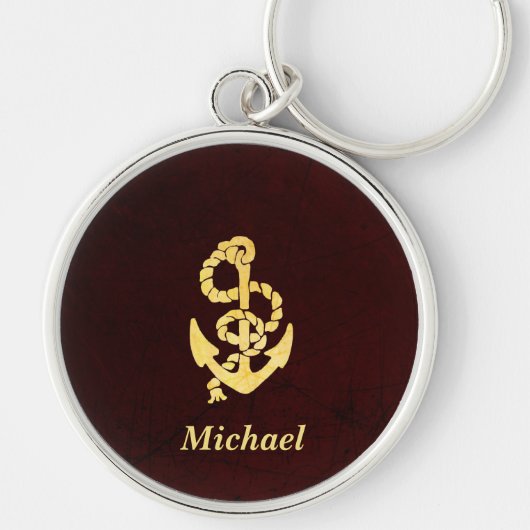 ヴィンテージのいかりによって傷付けられる革航海のな名前 キーホルダー (正面)