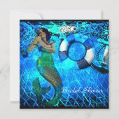 ヴィンテージのいかりの人魚のビーチのブライダルシャワー 招待状 (正面)