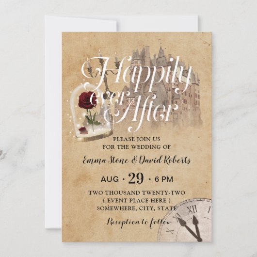 ヴィンテージのおとぎ話の城の後を楽し結婚く 招待状 (正面)