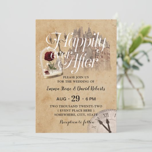 ヴィンテージのおとぎ話の城の後を楽し結婚く 招待状 (スタンド正面)