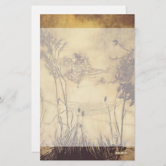 ヴィンテージのおとぎ話、Rackham著妖精の綱渡り 便箋 (正面/裏面)