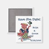 ヴィンテージのおもしろいでかわいい踊りのブタは、日付を救います! マグネット (正面/裏面)