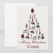 ヴィンテージのおもちゃで作られたクリスマスツリー シーズンカード (正面/裏面)