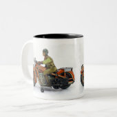 ヴィンテージのおもちゃのオートバイのマグ ツートーンマグカップ (正面左)