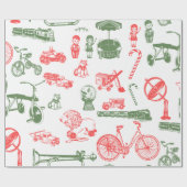 ヴィンテージのおもちゃのクリスマスのギフトの赤い緑の白 ラッピングペーパー (フラット)