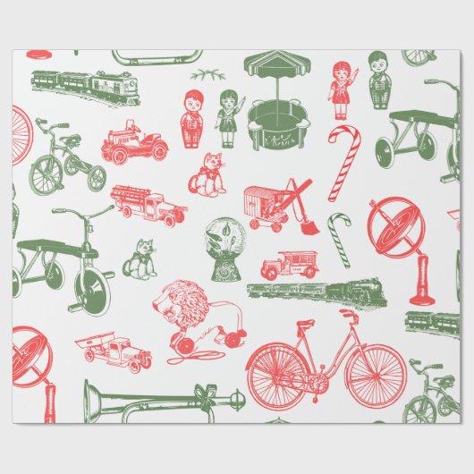 ヴィンテージのおもちゃのクリスマスのギフトの赤い緑の白 ラッピングペーパー (フラット)