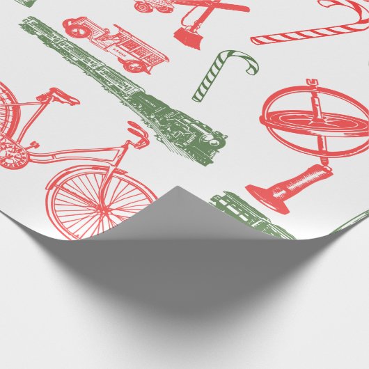 ヴィンテージのおもちゃのクリスマスのギフトの赤い緑の白 ラッピングペーパー (角)