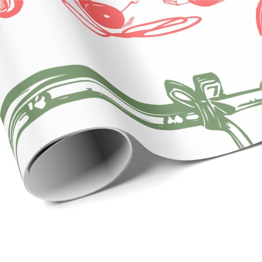 ヴィンテージのおもちゃのクリスマスのギフトの赤い緑の白 ラッピングペーパー (ロールコーナー)