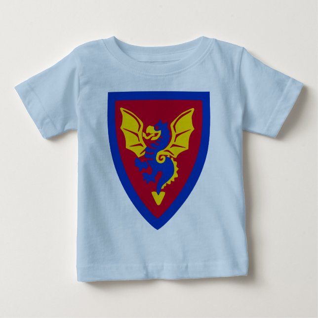 ヴィンテージのおもちゃの煉瓦騎士盾のロゴ ベビーTシャツ (正面)