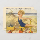 ヴィンテージのおもちゃ付きビーチの子ども、ベビーシャワー 招待状 (正面/裏面)