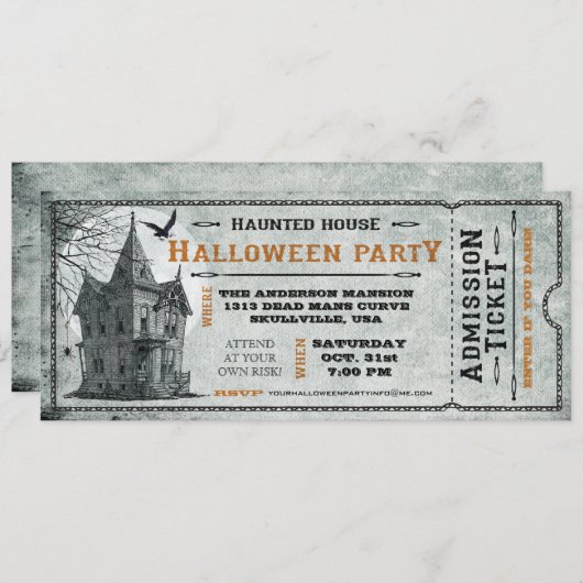 ヴィンテージのお化け屋敷のハローウィンパーティのチケットII 招待状 (正面/裏面)