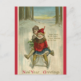 ヴィンテージのお子様連れ新年 ポストカード