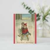 ヴィンテージのお子様連れ新年 ポストカード (スタンド正面)