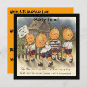 ヴィンテージのかぼちゃのランタン少年たち ゲートを鋼に 招待状 (正面/裏面)