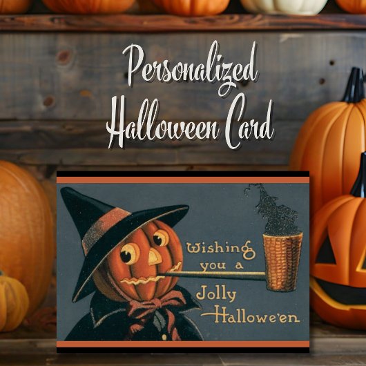 ヴィンテージのかぼちゃの魔女とパイプのカスタムハロウィン シーズンカード
