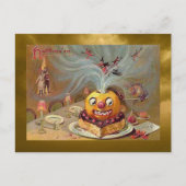 ヴィンテージのかぼちゃランタンと魔女たち ポストカード (正面)