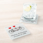 ヴィンテージのかわいいタンデム自転車のカスタムな結婚式 ガラスコースター (アングル)