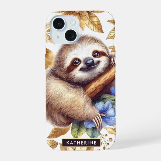 ヴィンテージのかわいいナマケモノ柄 iPhone 15ケース (裏面)