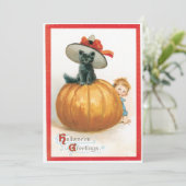 ヴィンテージのかわいいハットハロウィン 招待状 (スタンド正面)