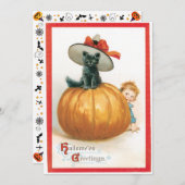 ヴィンテージのかわいいハットハロウィン 招待状 (正面/裏面)